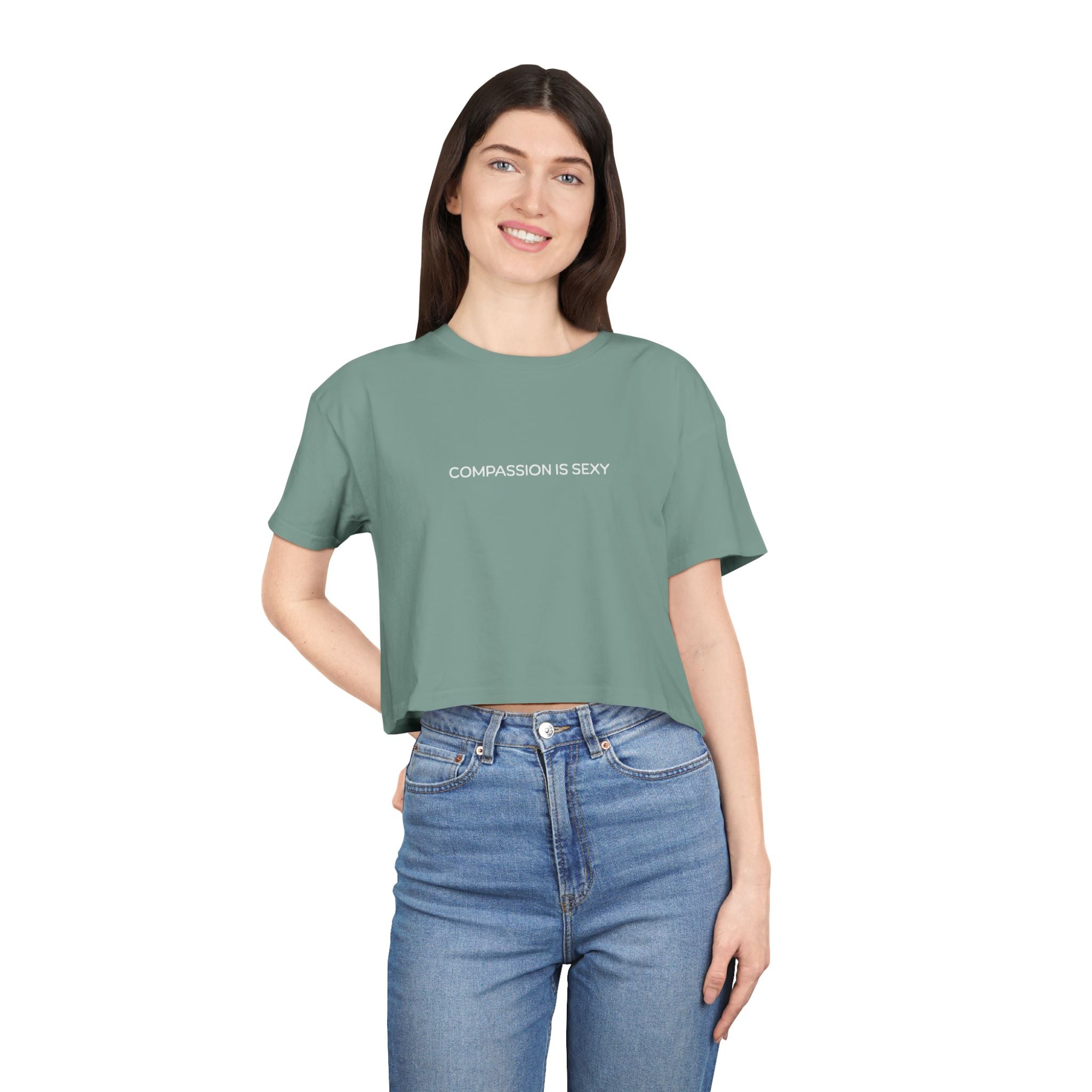 Compassion is Sexy Women's Crop Tee | Trendy Graphic Top, Casual Summer Wear, Gift for Her, Positive Vibes Apparel, Self-Love Fashion