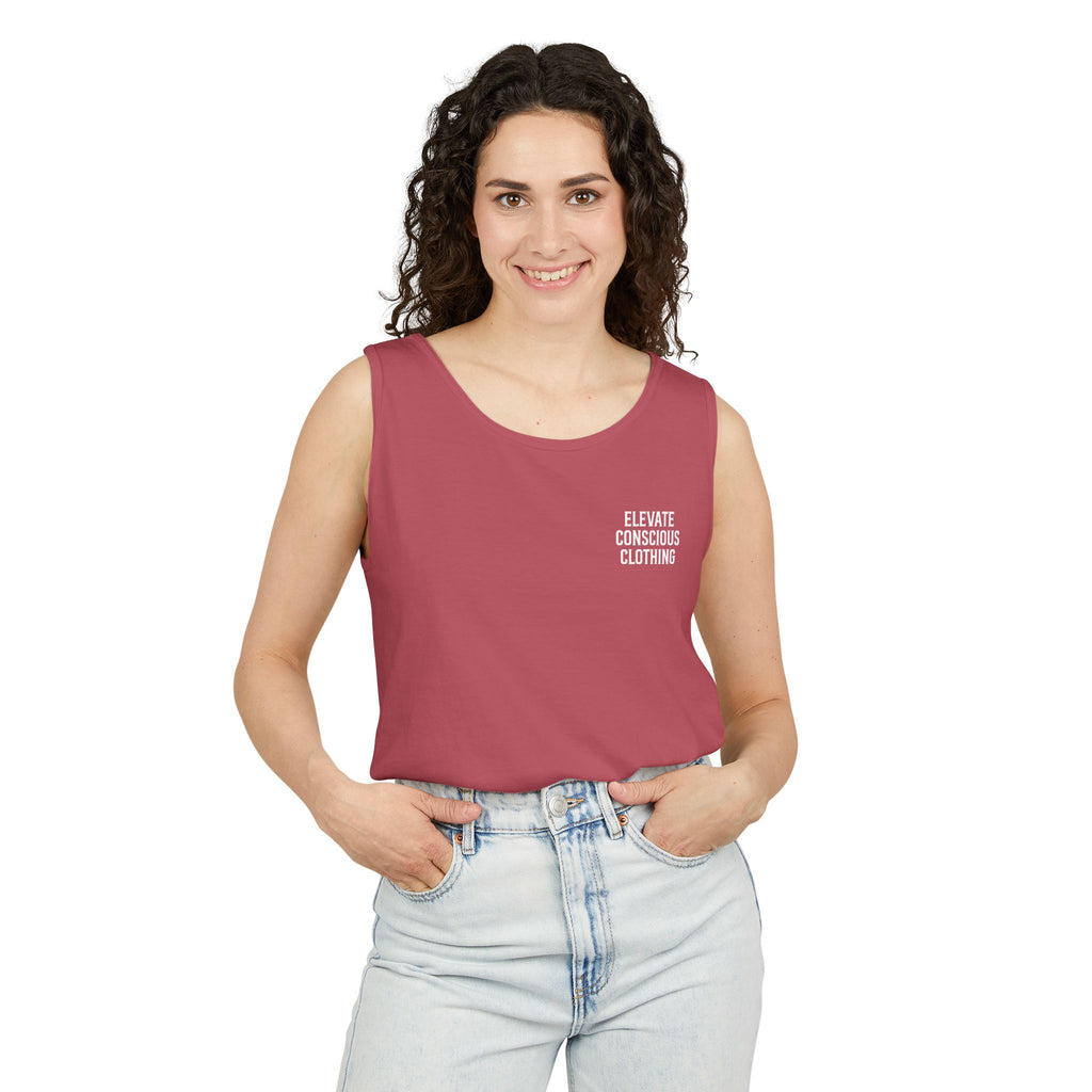 Elevate Conscious Clothing Unisex Garment-Dyed Tank Top | Summer Essential, Casual Wear, Yoga Top, Festival Outfit, Gift Idea