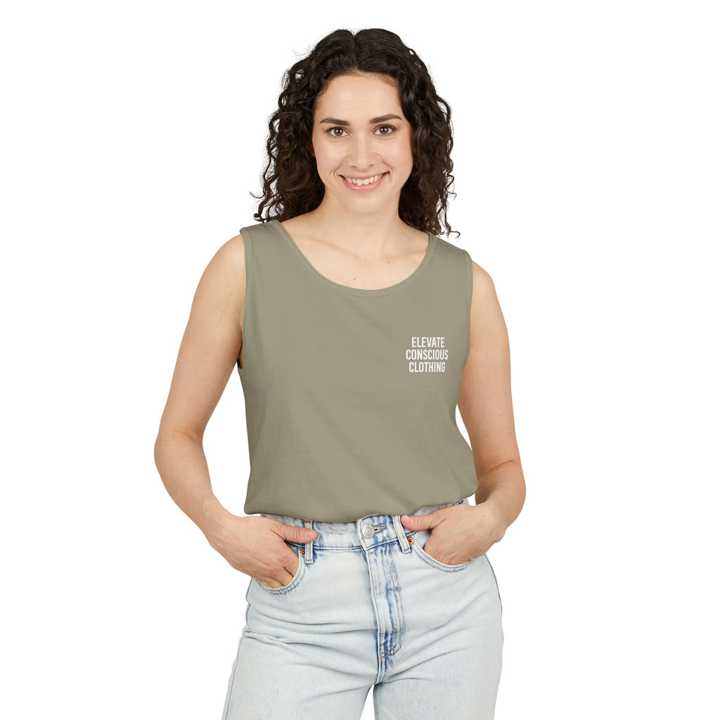 Elevate Conscious Clothing Unisex Garment-Dyed Tank Top | Summer Essential, Casual Wear, Yoga Top, Festival Outfit, Gift Idea