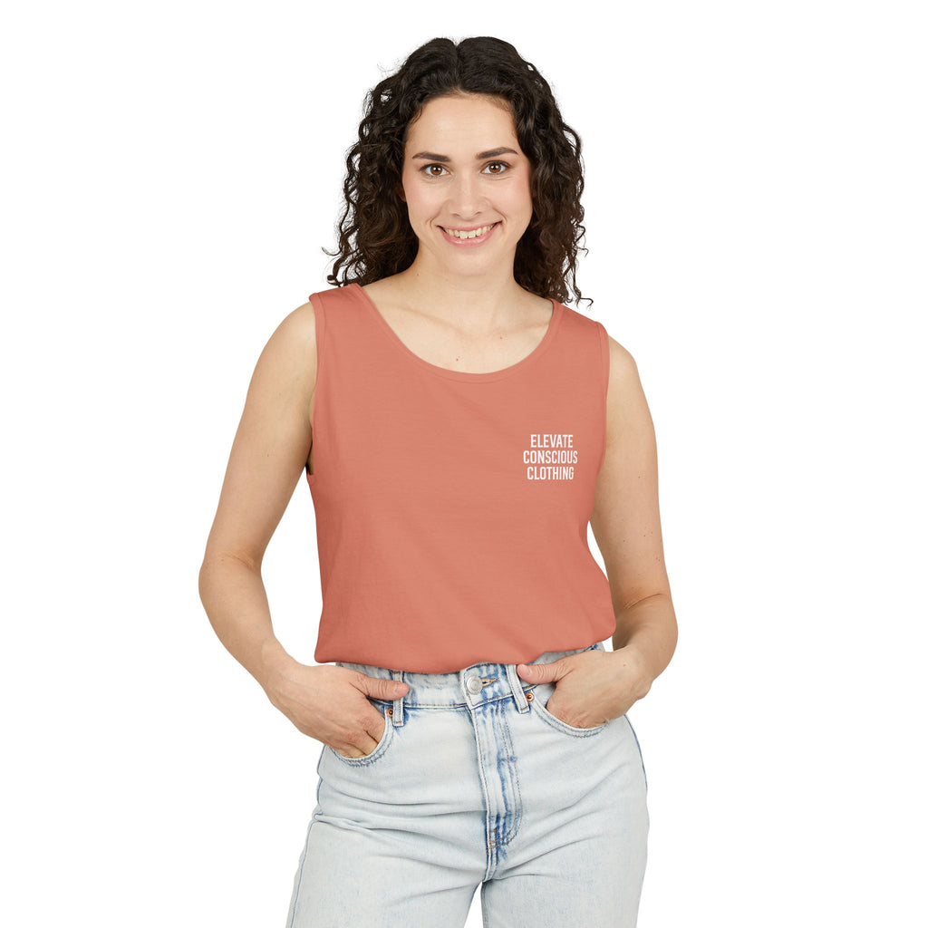 Elevate Conscious Clothing Unisex Garment-Dyed Tank Top | Summer Essential, Casual Wear, Yoga Top, Festival Outfit, Gift Idea