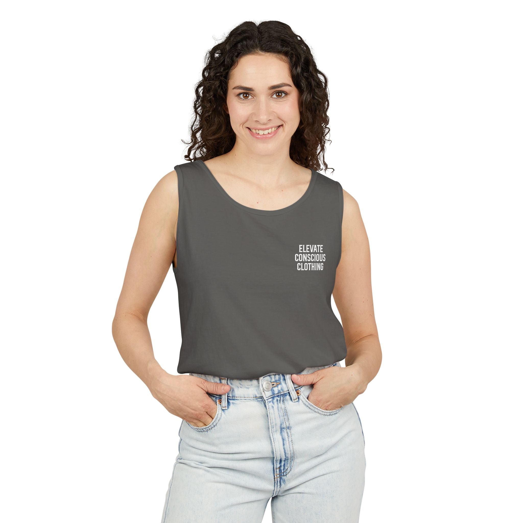 Elevate Conscious Clothing Unisex Garment-Dyed Tank Top | Summer Essential, Casual Wear, Yoga Top, Festival Outfit, Gift Idea