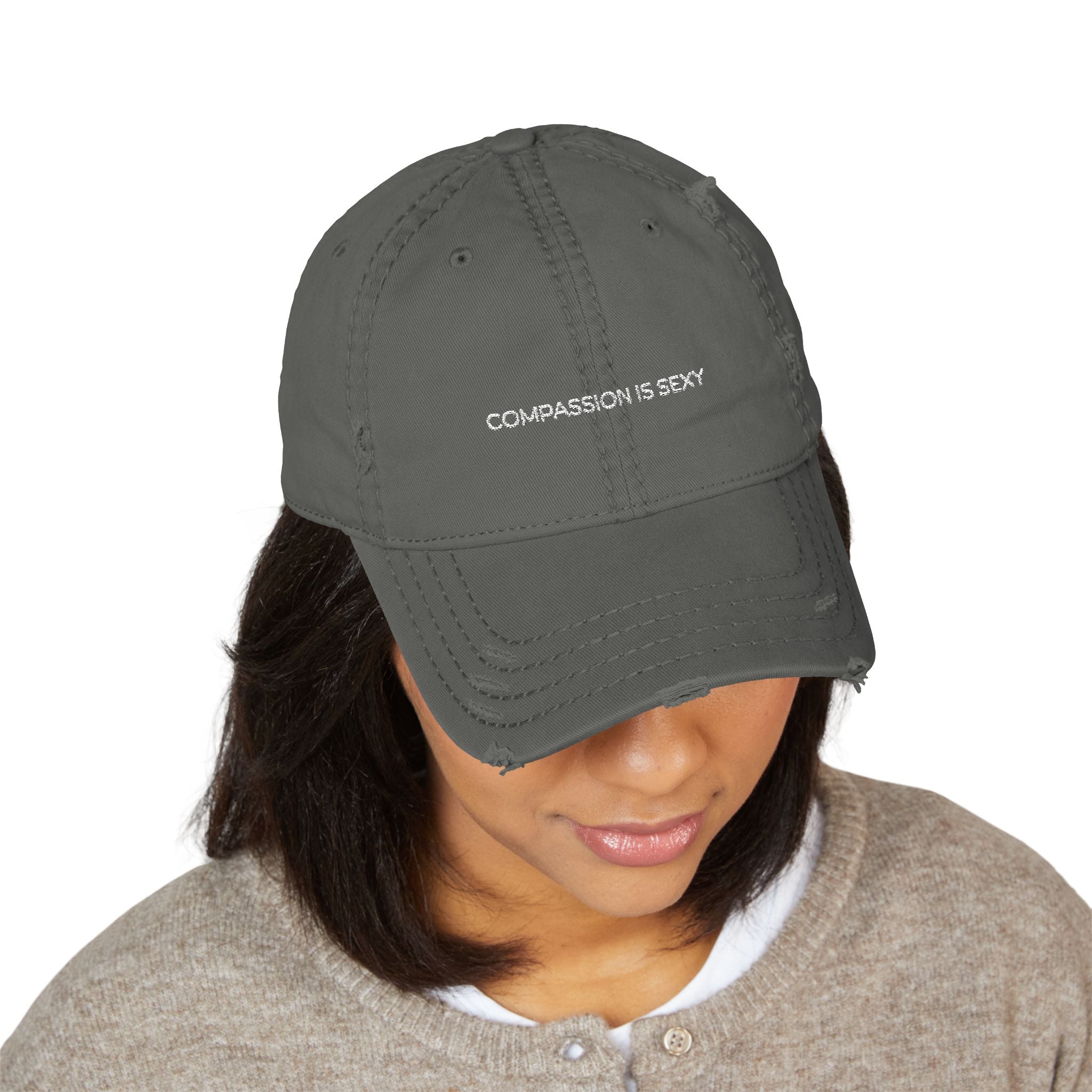 Distressed Dad Hat with 'Compassion is Sexy' Embroidery - Casual Fashion Accessory, Perfect Gift for Fathers Day, Trendy Everyday [...]