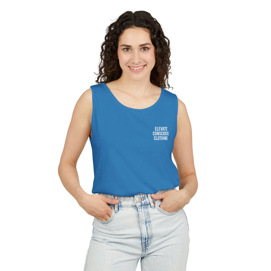 Elevate Conscious Clothing Unisex Garment-Dyed Tank Top | Summer Essential, Casual Wear, Yoga Top, Festival Outfit, Gift Idea