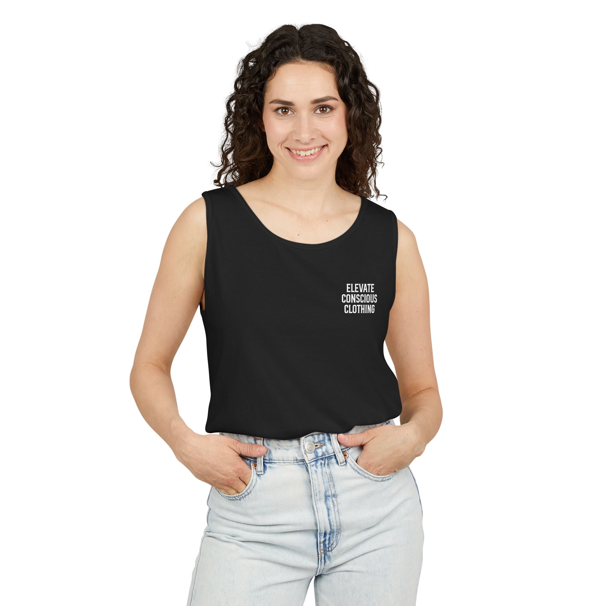 Elevate Conscious Clothing Unisex Garment-Dyed Tank Top | Summer Essential, Casual Wear, Yoga Top, Festival Outfit, Gift Idea