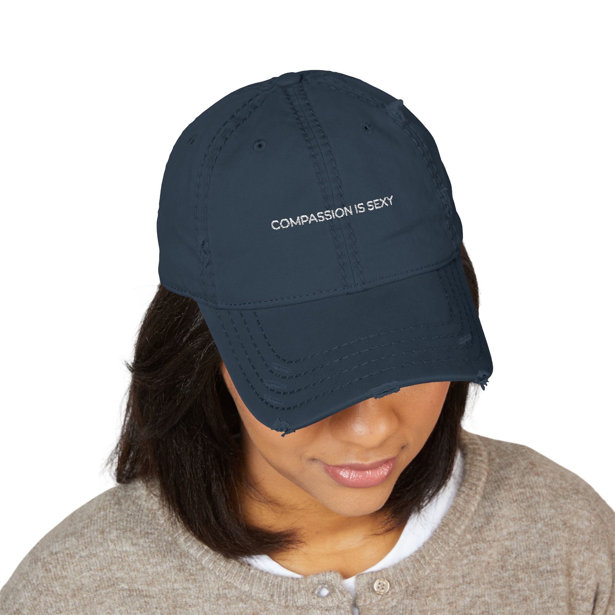 Distressed Dad Hat with 'Compassion is Sexy' Embroidery - Casual Fashion Accessory, Perfect Gift for Fathers Day, Trendy Everyday [...]